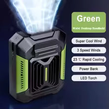 Portable Waist Clip Fan – Mini Hanging Neck Fan with LED & Power Bank