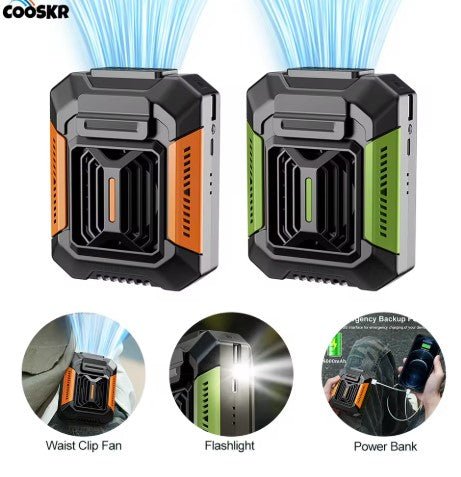 Portable Waist Clip Fan – Mini Hanging Neck Fan with LED & Power Bank - BLVCK
